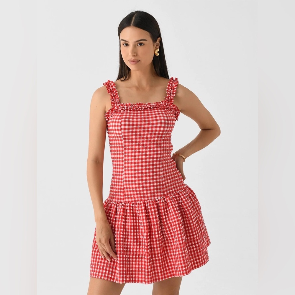 G3 Ganni Women's Stretch Seersucker Ruffle Mini Dress